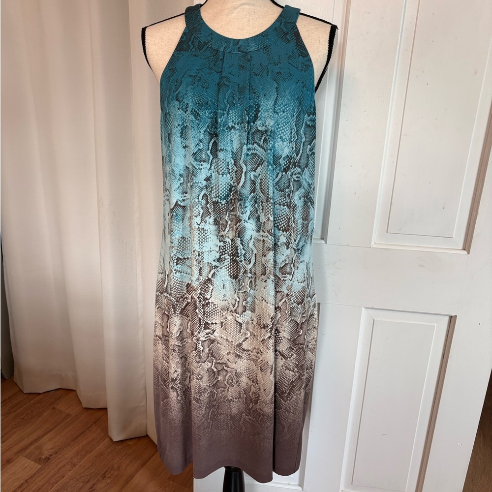 White House Black Market Teal to Taupe Ombre Snake-Print Midi Dress